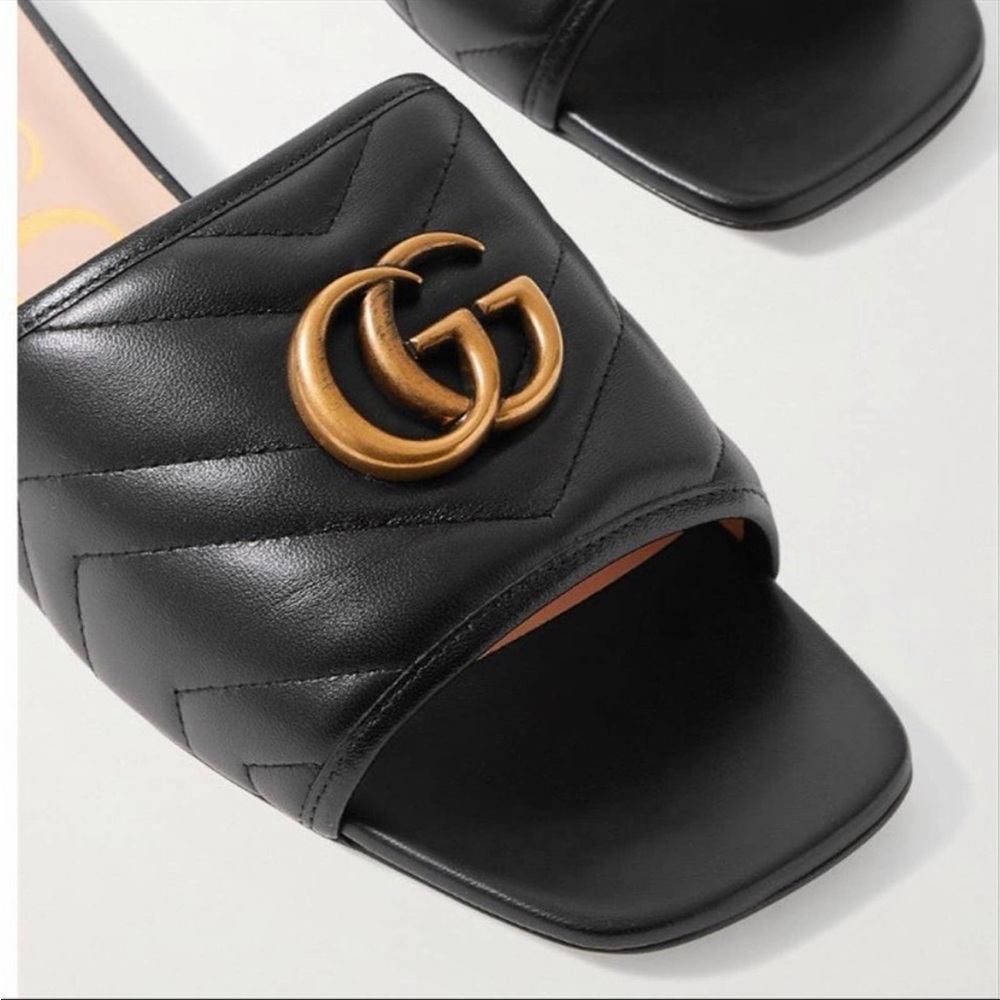 GUCCI Marmont GG logo quilted leather slides sandals - Picture 4 of 5